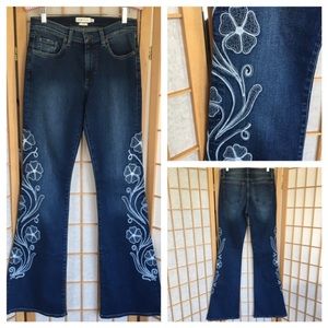 MM Vintage Floral Embroidered Flare Jeans SZ 28